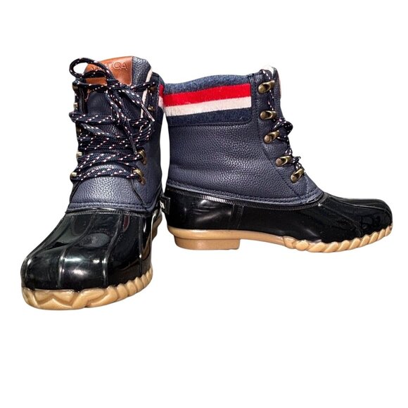 Nautica Meloday Duck Boots Size 8 Navy Blue & Red Stripes - Picture 1 of 7